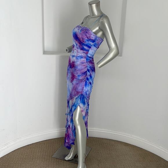 BICICI Spaghetti Straps Asymmetric Hem AquaTurquoise Silk Gown Size M NWT - Picture 3 of 14